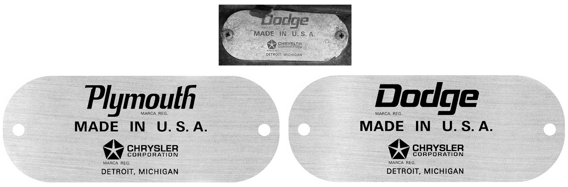 Plymouth, Dodge Fender Export Plate Tags