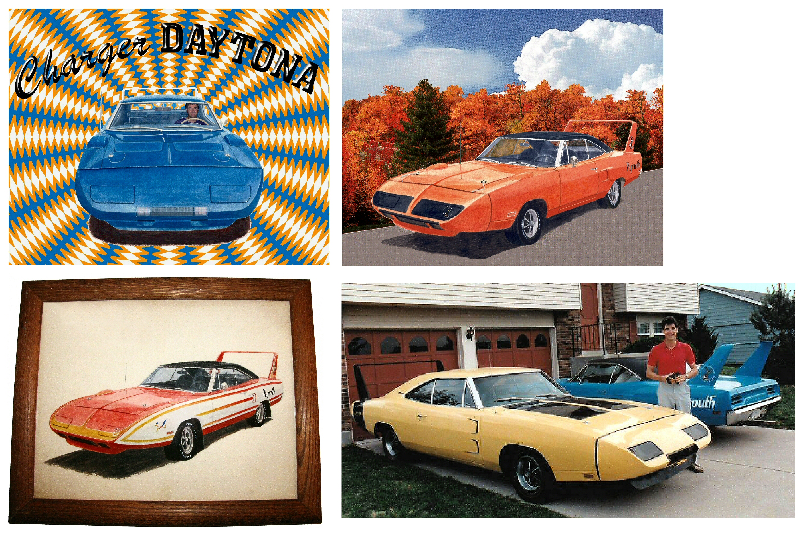 1969 Dodge Charger Daytona and 1970 Plymouth Road Runner Superbird Watercolors